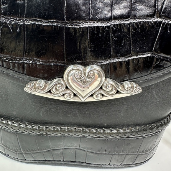 Brighton Vintage Leather Crossbody Bucket Black Heart Charm - Picture 3 of 16